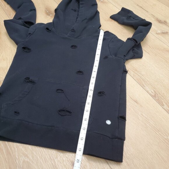 Girls Yogalicious Black Hoodie L 12/14 Destroyed Zombie Ripped Thrashed Gothic - Picture 8 of 8
